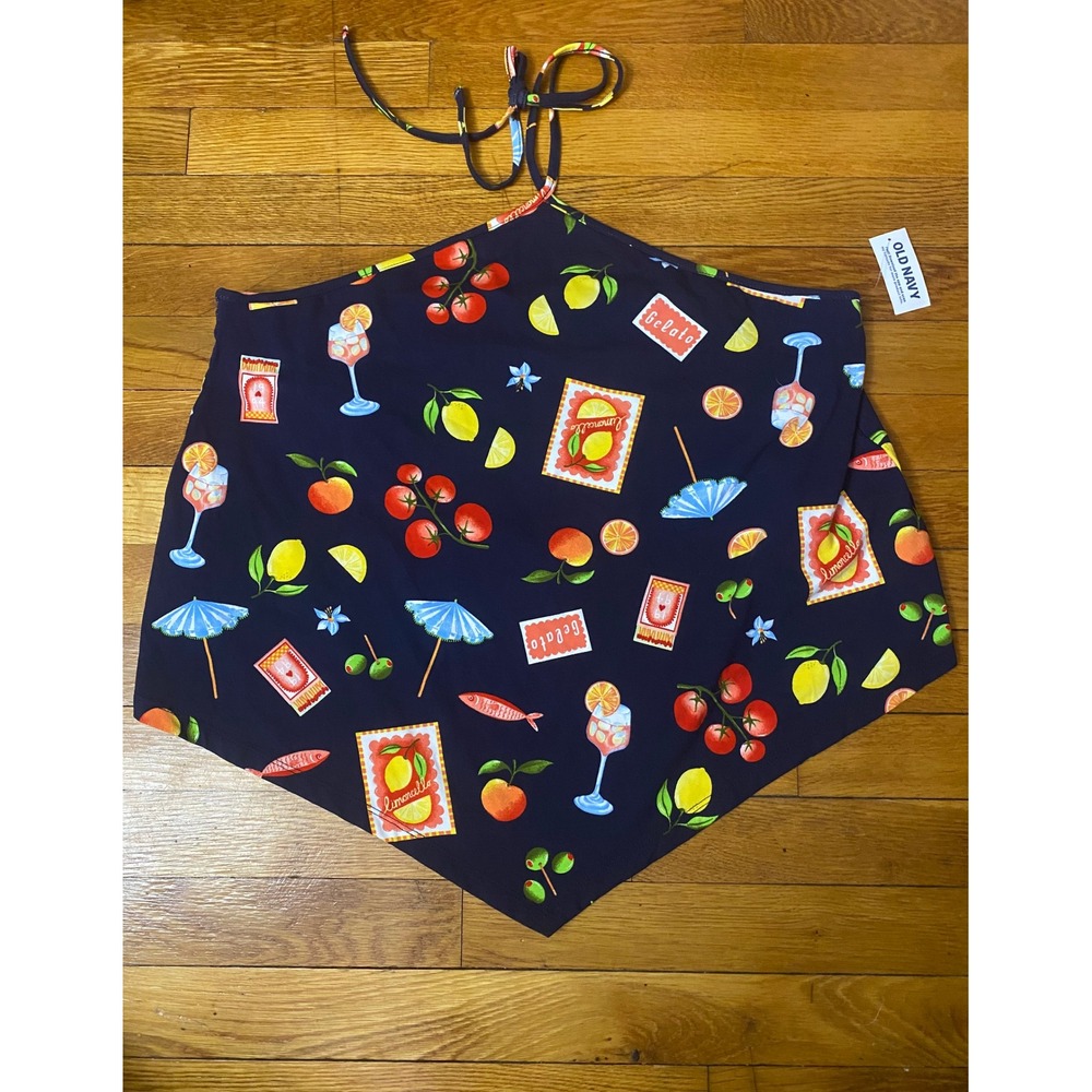 Old Navy Womens XL Halter Handkerchief Top Navy Blue Summer Motif NWT
